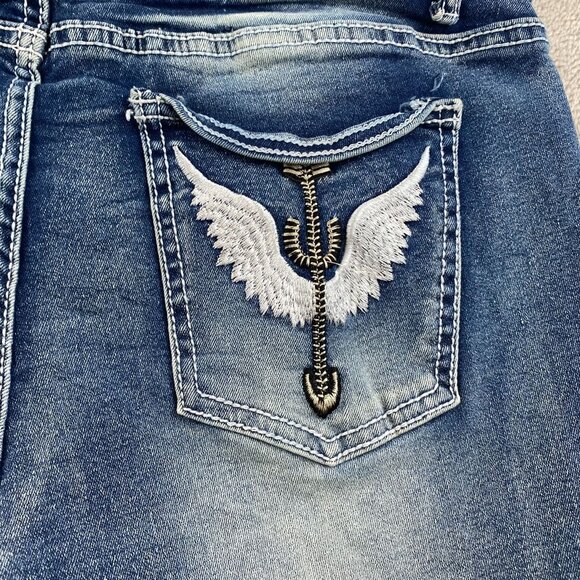 Temu Women's Jeans Large 30x28 Flare Leg Mid Rise Baggy Embroidered Retro - Picture 11 of 13